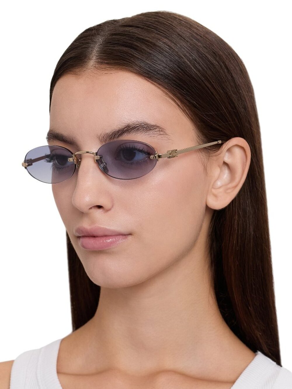 NWT MIU MIU SUNGLASSES GOLD/BLUE WOMEN OVAL EYEWEAR